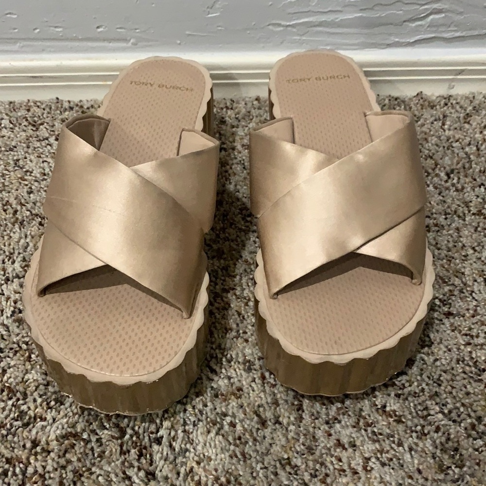 Tory Burch gold platform sandals